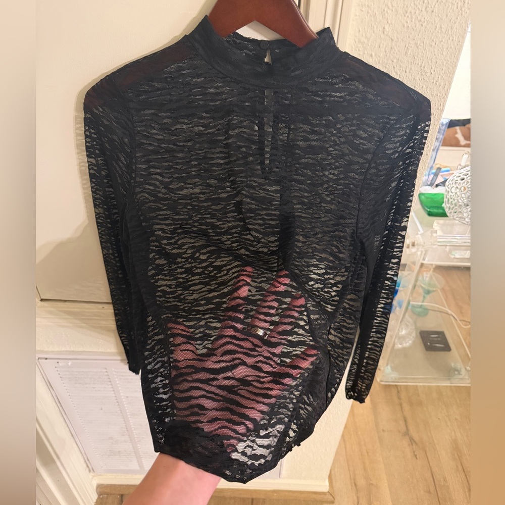 NWOT Sheer Tiger Stripe Long Sleeve Top - Picture 3 of 5